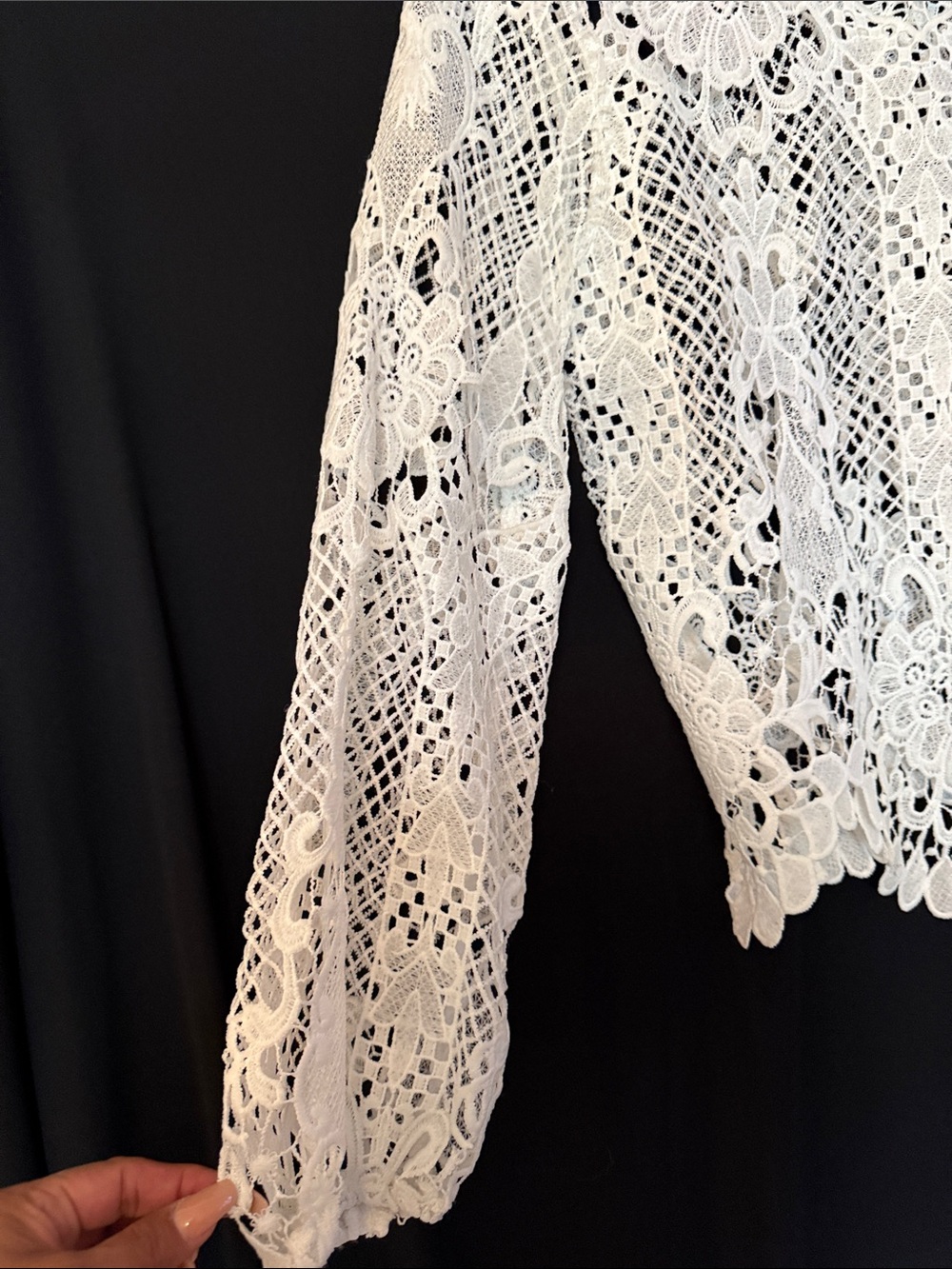 Jealous Tomato White Crochet Lace Blouse - Floral Long Sleeve - Picture 3 of 5